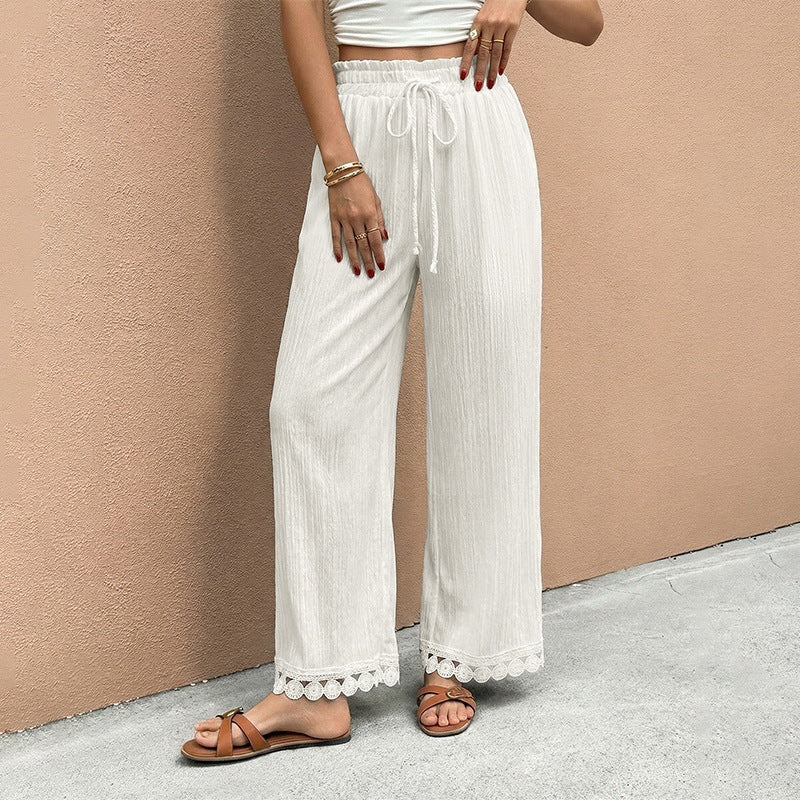 Damen Weite Sommerhose mit Spitzenabschluss Shop Nory