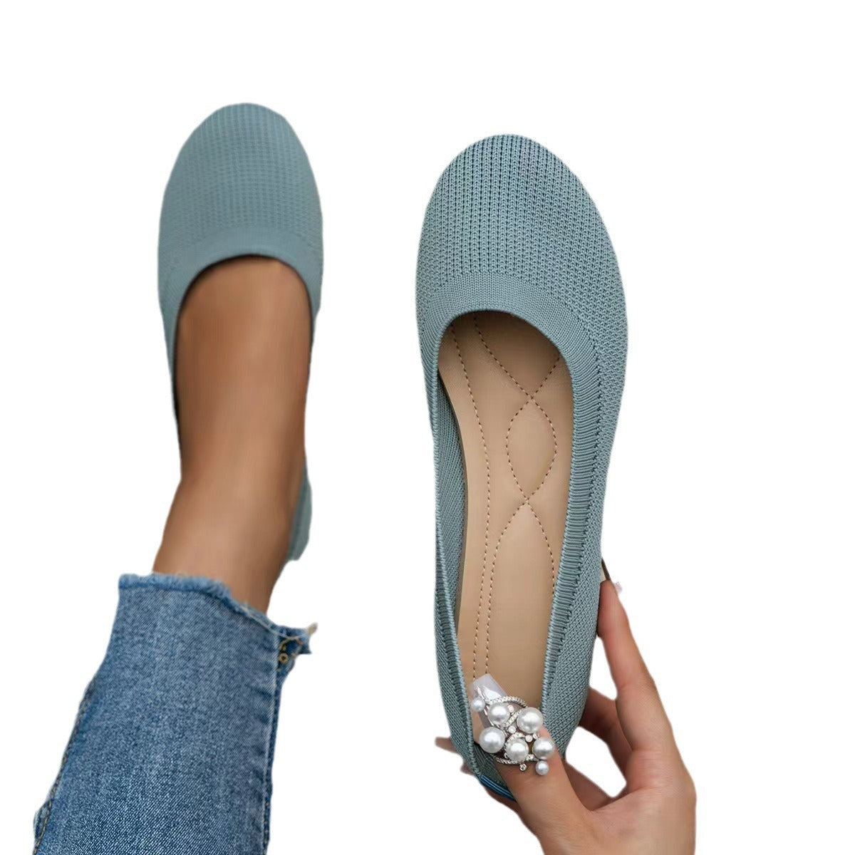 Damen bequeme Textil-Ballerinas im modernen Rippendesign Shopnory