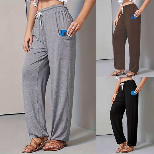 Damen Lockerer Jersey-Loungehose mit Elastikbund, Kordelzug und großer Seitentasche Shop Nory