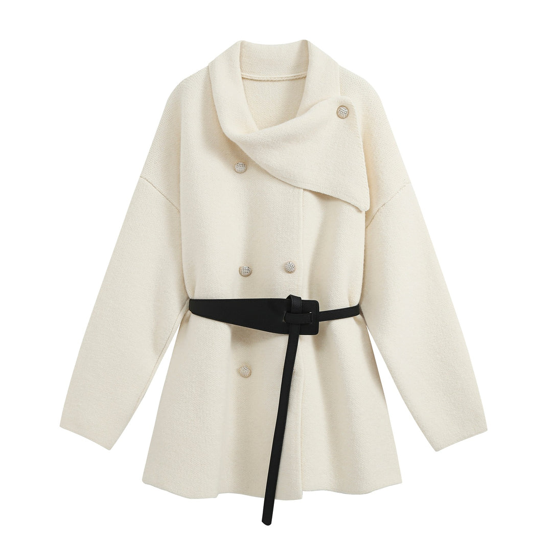 Damen Kurzer Blouson‑Mantel im Cocoon‑Schnitt mit asymmetrischem Schalkragen und Taillengürtel Shop Nory