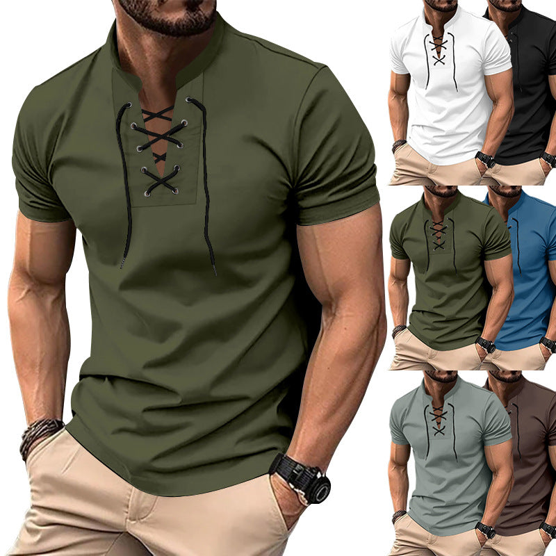 Herren lässiges Poloshirt mit Schnürung