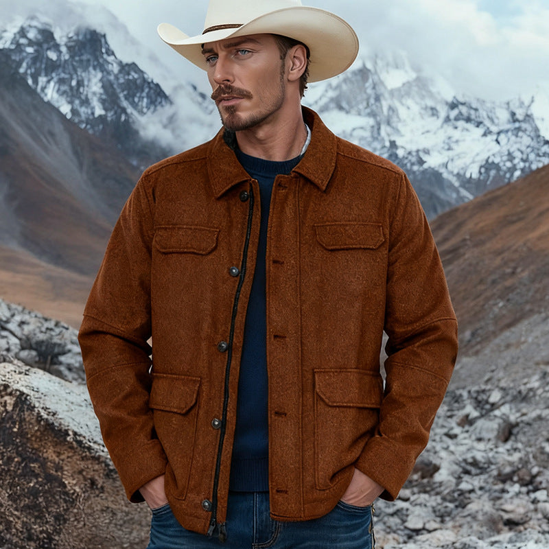 Herren Wollmix-Fieldjacke mit Pattentaschen, durchgehender Knopfleiste und Hemdkragen Shop Nory