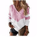 Damen V‑Ausschnitt Strickpullover mit Leo‑Print und Colorblock‑Design Shop Nory