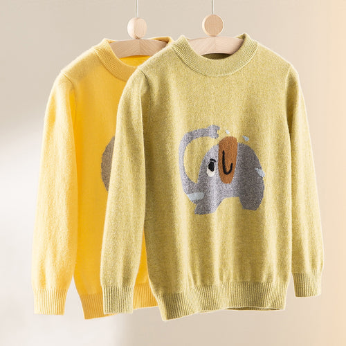 Damen Feinstrick-Pullover mit plüschiger Elefanten-Intarsia und Rippbündchen Shop Nory