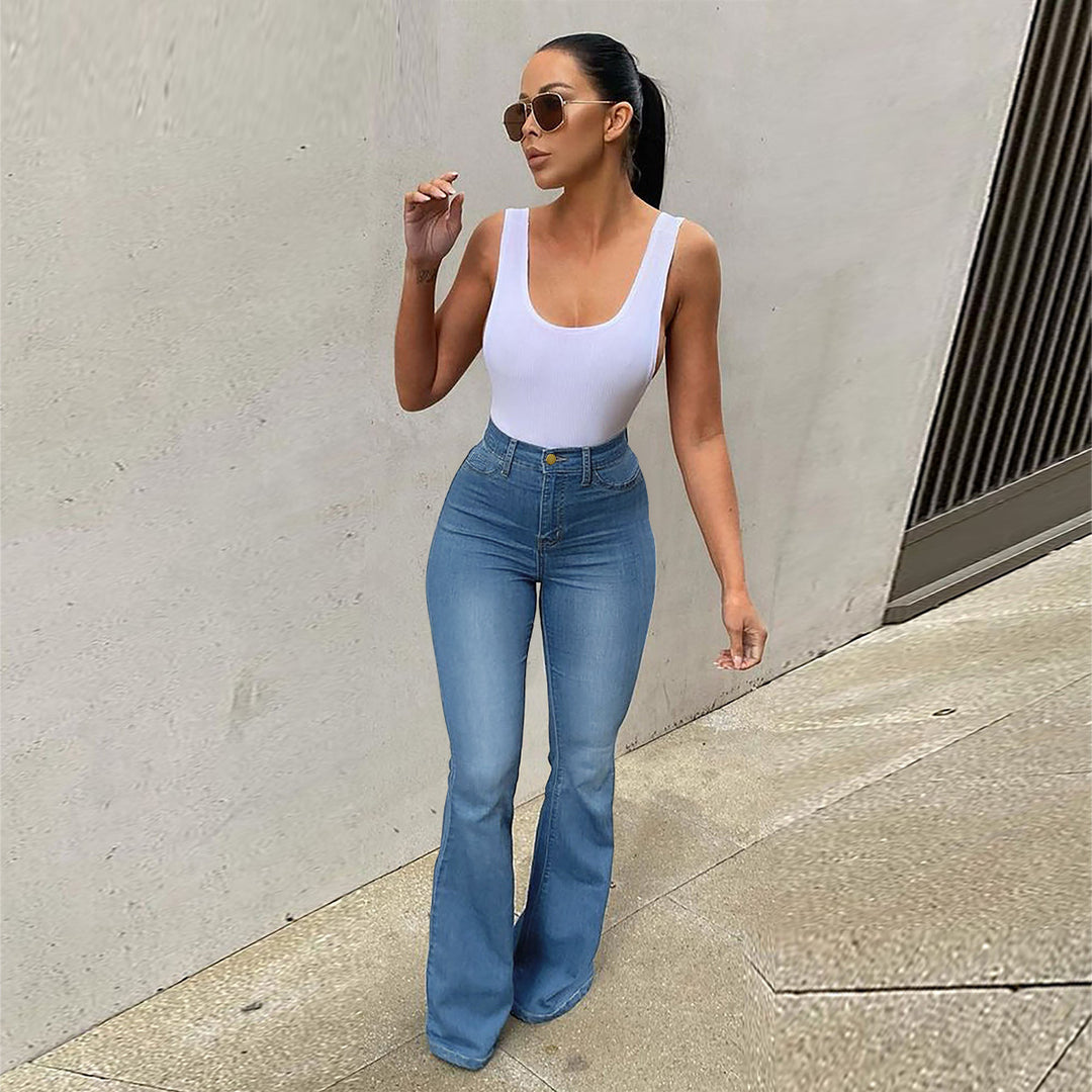 Damen Taillenhohe Stretch-Jeans mit ausgestelltem Bein und figurformender Passform Shop Nory