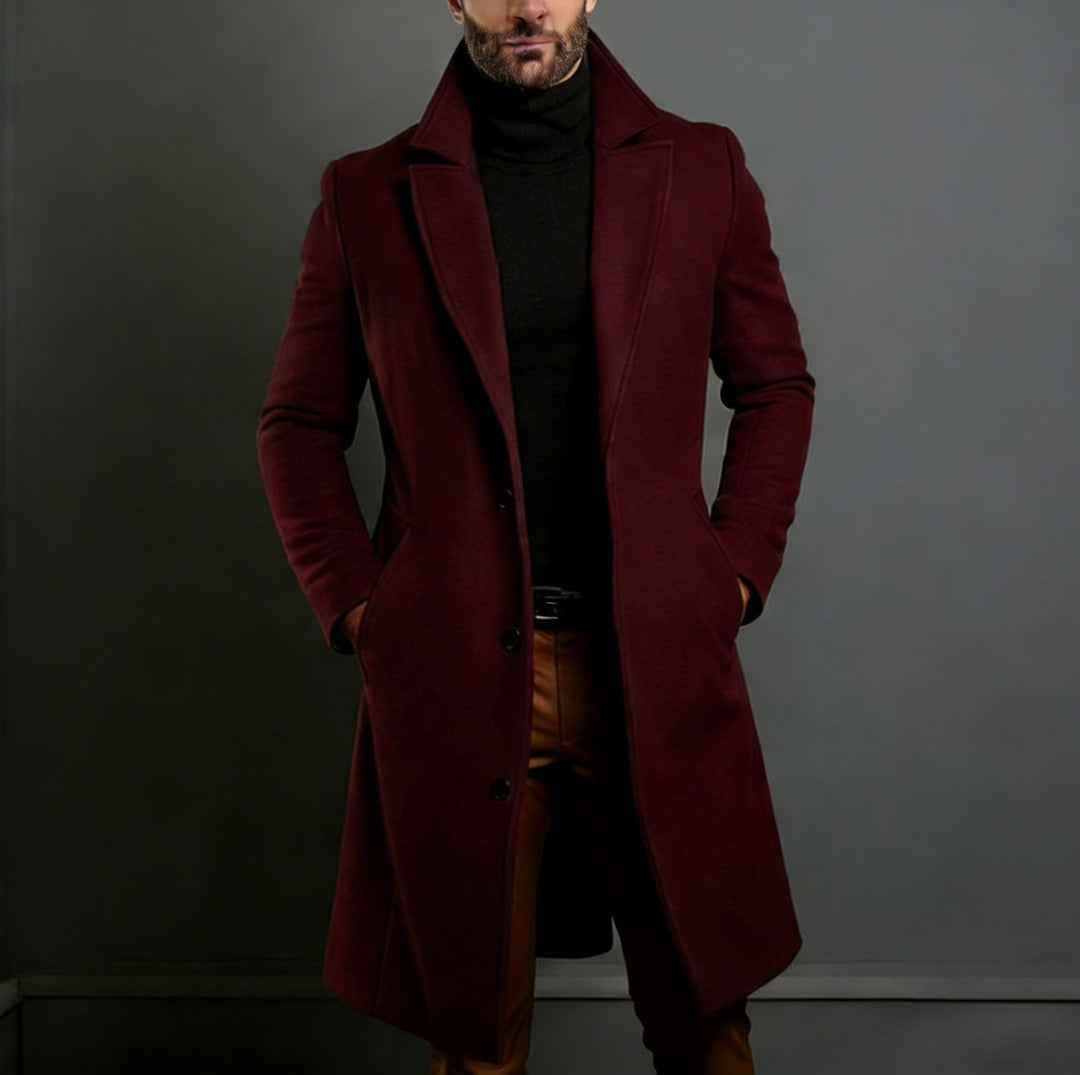 Herren Eleganter einreihiger Langmantel aus Wollmix mit schmaler Silhouette und Reverskragen Shop Nory