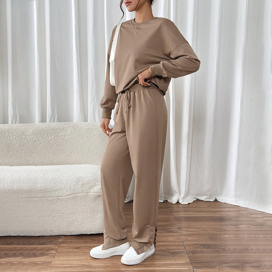 Damen Lässiges Sweat-Set mit Oversize-Rundhals und High-Waist-Hose mit Knopfmanschette Shop Nory