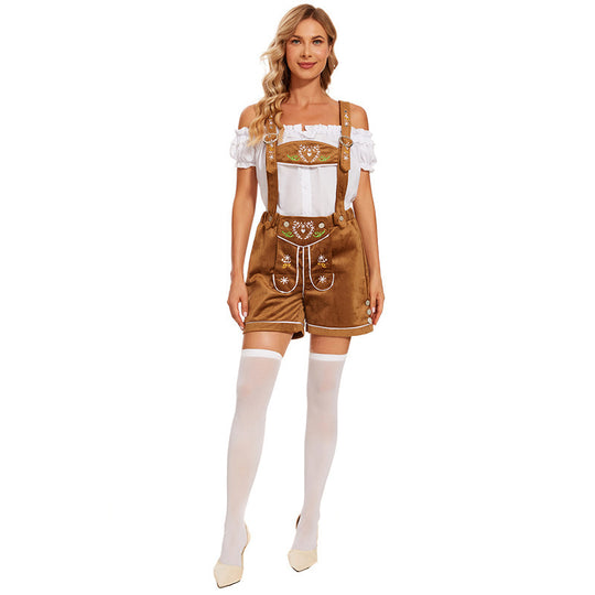 Damen nan Trachten-Latzhose Shorts mit filigraner Stickerei und verstellbaren Trägern Shop Nory