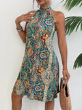 Damen Halterneck Kleid mit buntem Paisley-Muster Shopnory