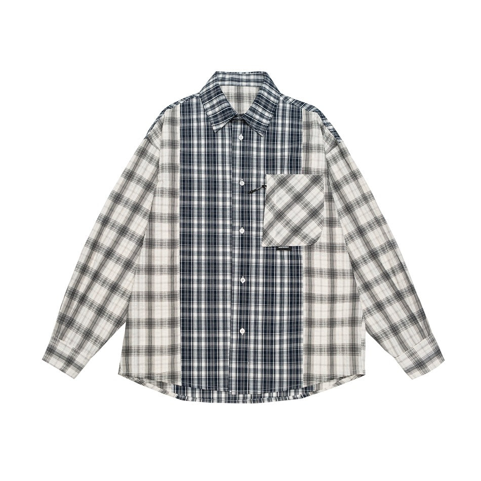 Unisex Kariertes Overshirt im Patchwork-Look mit Brusttasche Shop Nory
