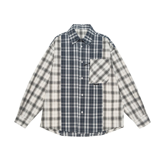 Unisex Kariertes Overshirt im Patchwork-Look mit Brusttasche Shop Nory