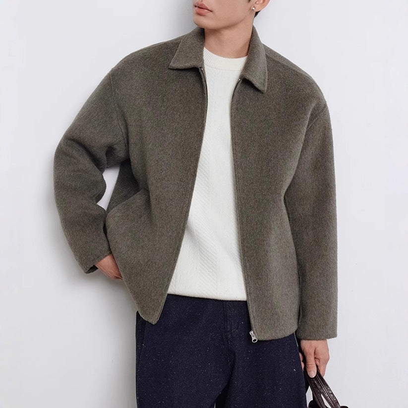 Herren Kurzgeschnittene Wollmix Übergangsjacke mit Reißverschluss und Hemdkragen Shop Nory