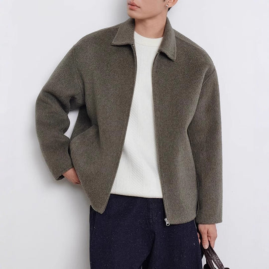 Herren Kurzgeschnittene Wollmix Übergangsjacke mit Reißverschluss und Hemdkragen Shop Nory