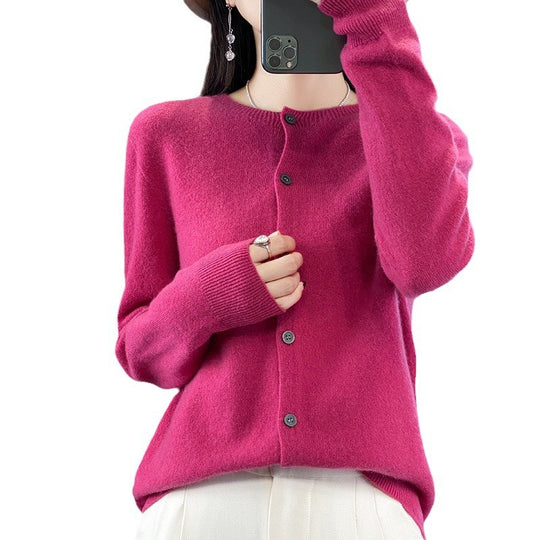 Damen Leichter Feinstrick-Cardigan mit Kaschmir‑Optik, Rundhalsausschnitt und verdeckter Knopfleiste Shop Nory