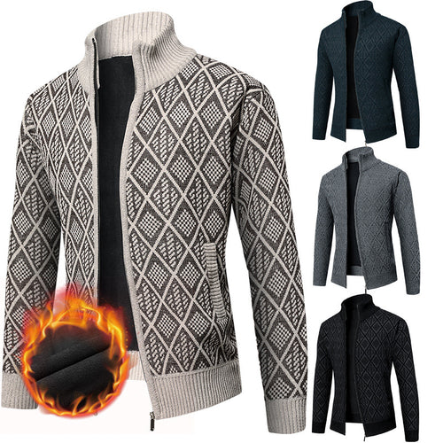 Herren Thermo-Strickzipjacke mit Jacquardmuster und Fleece-Innenfutter Shop Nory