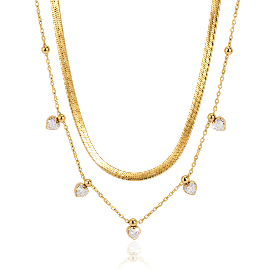 Damen Halskette mit herzförmigen Zirkonia-Anhängern und hochwertiger Edelstahlverarbeitung Shop Nory