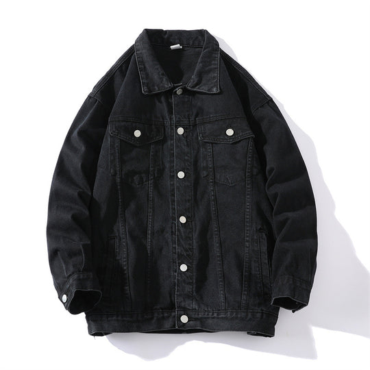 Unisex Oversize-Jeansjacke aus robustem Denim mit Druckknopfleiste Shop Nory