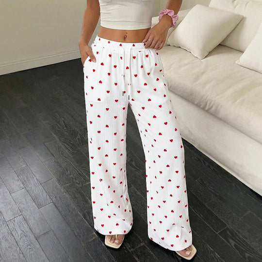 Damen Lässige Weite Hose mit Herzmuster Shop Nory