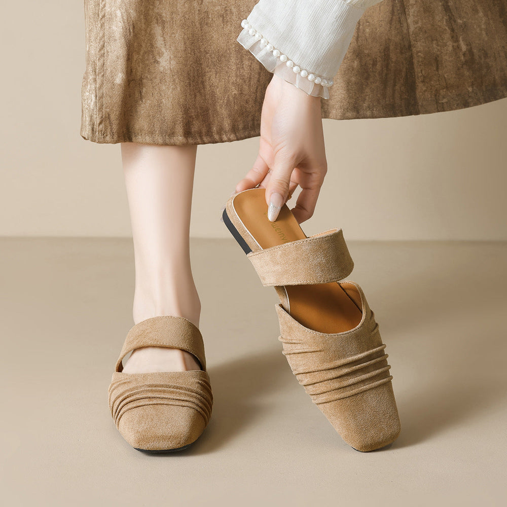 Damen Mokassin-Sandalen mit eleganten Riemen und stylischem Faltendesign Shopnory