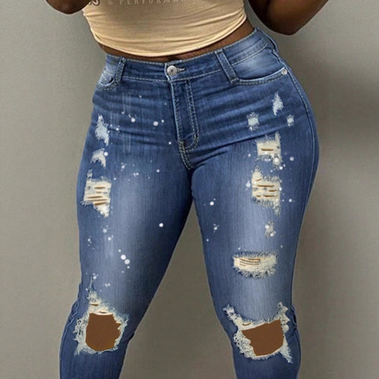Damen Hochtaillierte zerrissene Skinny-Jeans mit Sculpting‑Effekt und Farbklekse Shop Nory