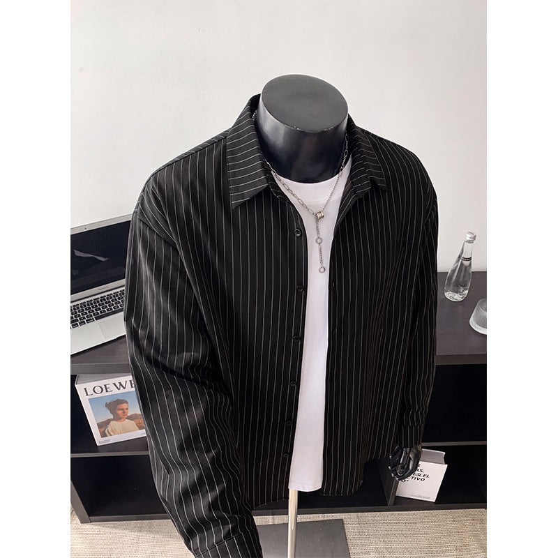 Herren Weites Nadelstreifen-Hemd mit Kentkragen, Overshirt-Schnitt und durchgehender Knopfleiste Shop Nory