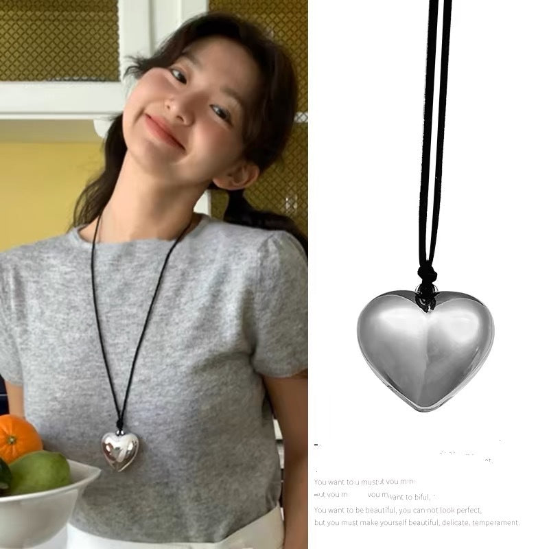 Damen Kette mit herzförmigem Anhänger und verstellbarem Baumwollband Shop Nory