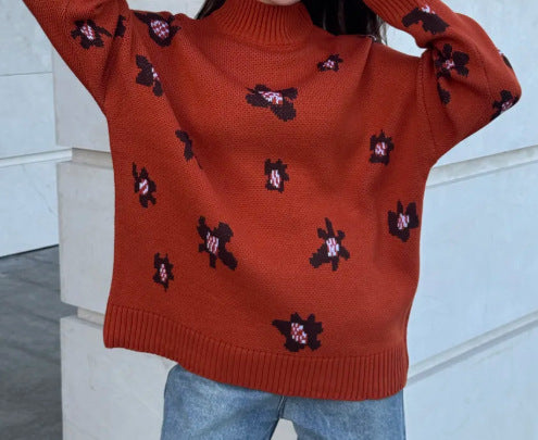 Damen Modischer Pullover mit floralen Mustern