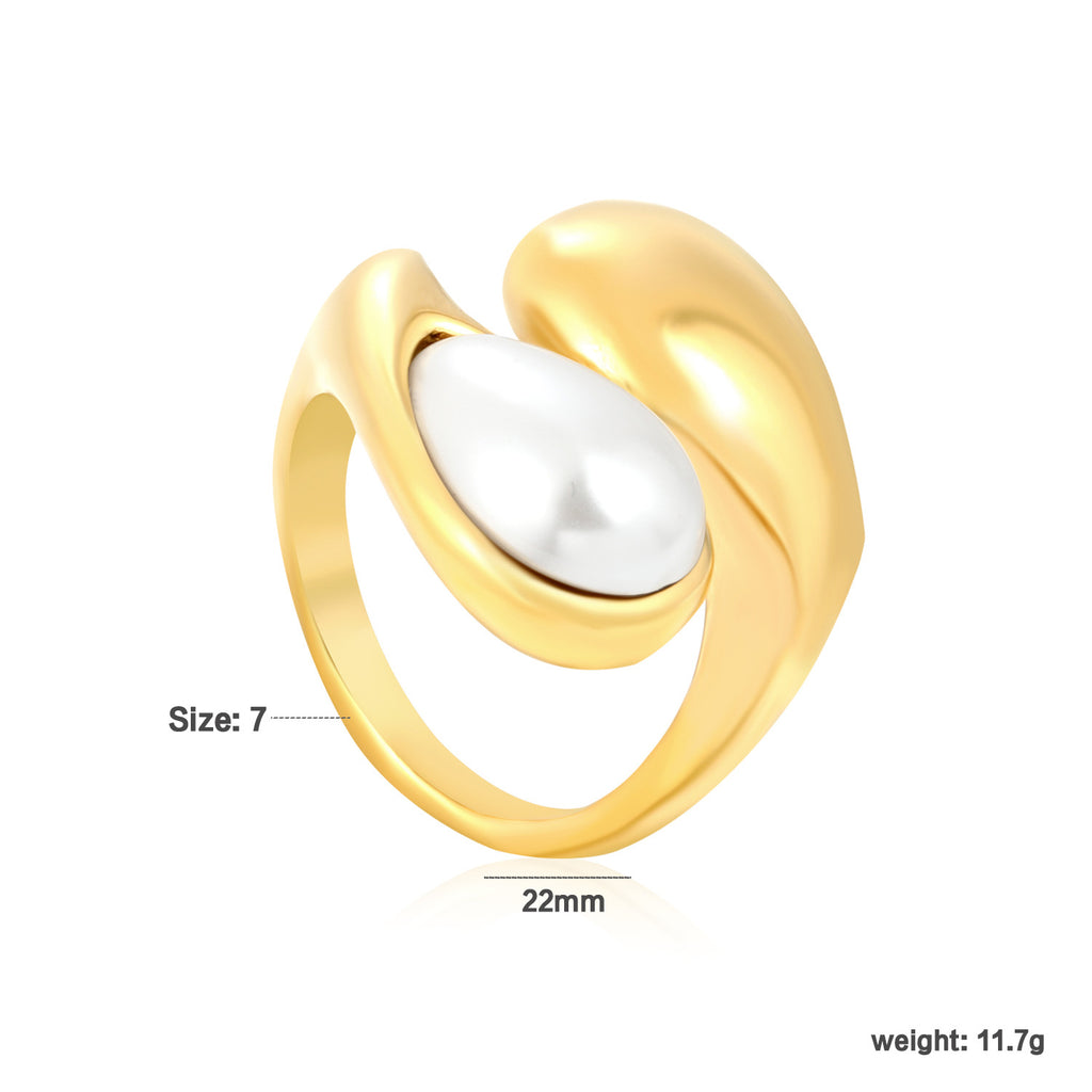 Damen verstellbarer Goldplattierter Edelstahlring mit Perlenbesatz Shop Nory