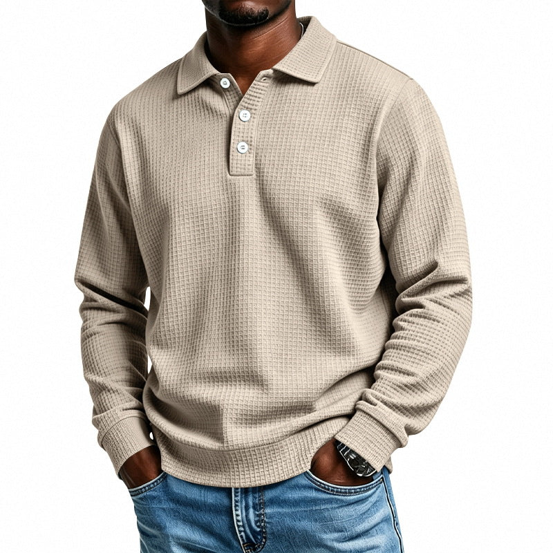Herren Langarm-Poloshirt mit Waffelstruktur und Baumwollmix Shop Nory
