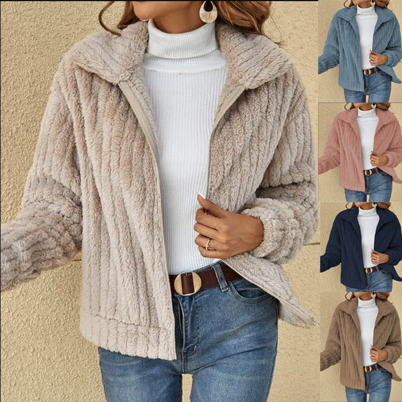 Damen nan kuschelige Teddyjacke mit durchgehendem Reißverschluss, Stehkragen und Eingrifftaschen Shop Nory
