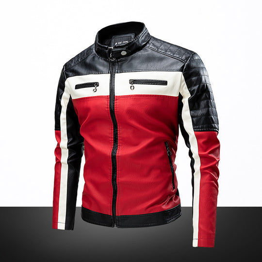 Herren Slim-Fit Bikerjacke im Retro‑Racing‑Look mit Stehkragen und gesteppter Schulterpartie Shop Nory
