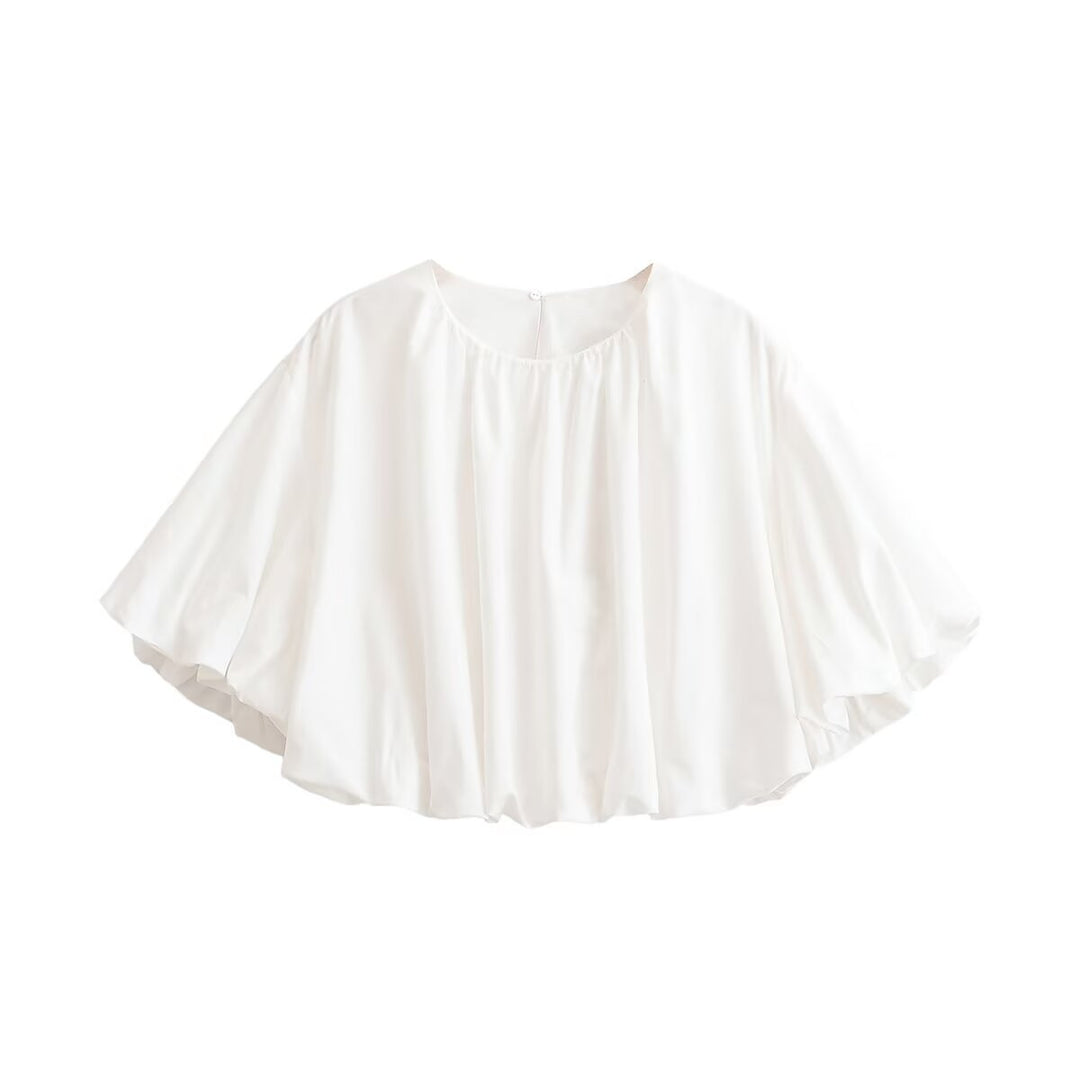Damen Weites Cape-Top aus fließendem Satin mit Rundhalsausschnitt Shop Nory