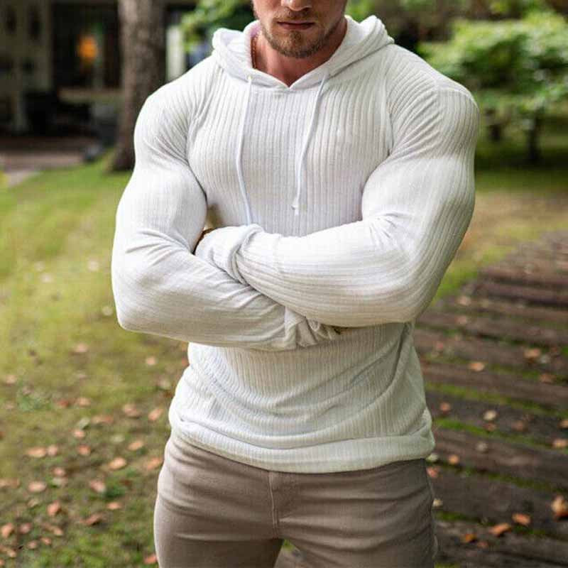 Herren Enganliegender Gerippter Kapuzenpullover aus Feinstrick Shop Nory