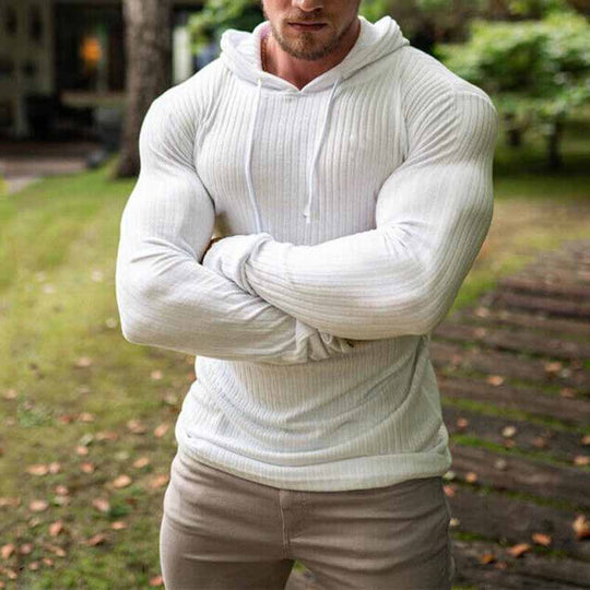 Herren Enganliegender Gerippter Kapuzenpullover aus Feinstrick Shop Nory