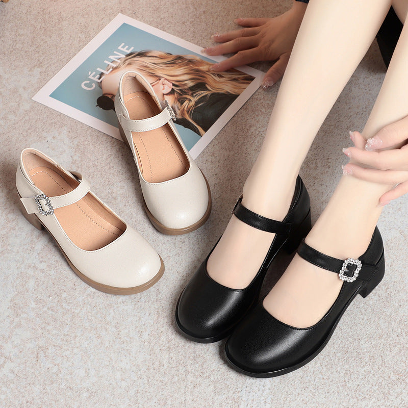Damen Mary Jane Pumps mit dekorativem Riemchen und komfortablem Blockabsatz