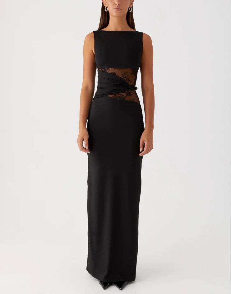 Damen Elegantes Maxikleid mit transparenter Spitze und figurbetontem Schnitt