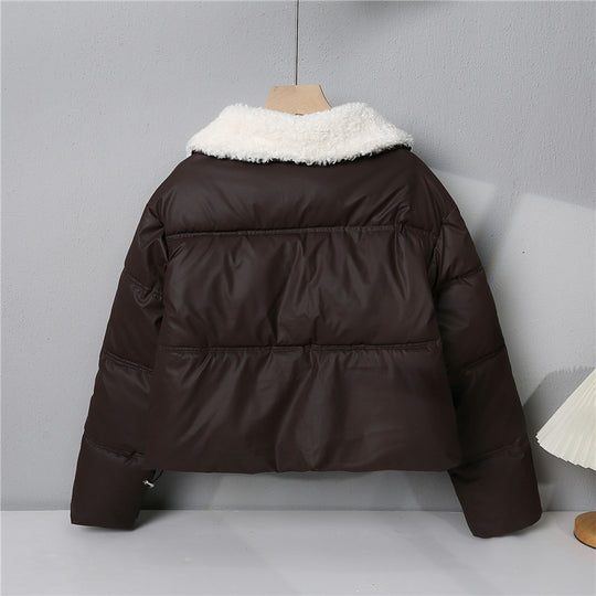 Damen nan kurze gesteppte Winterjacke mit Teddykragen, wattierter Isolierung und verdecktem Druckknopfverschluss Shop Nory