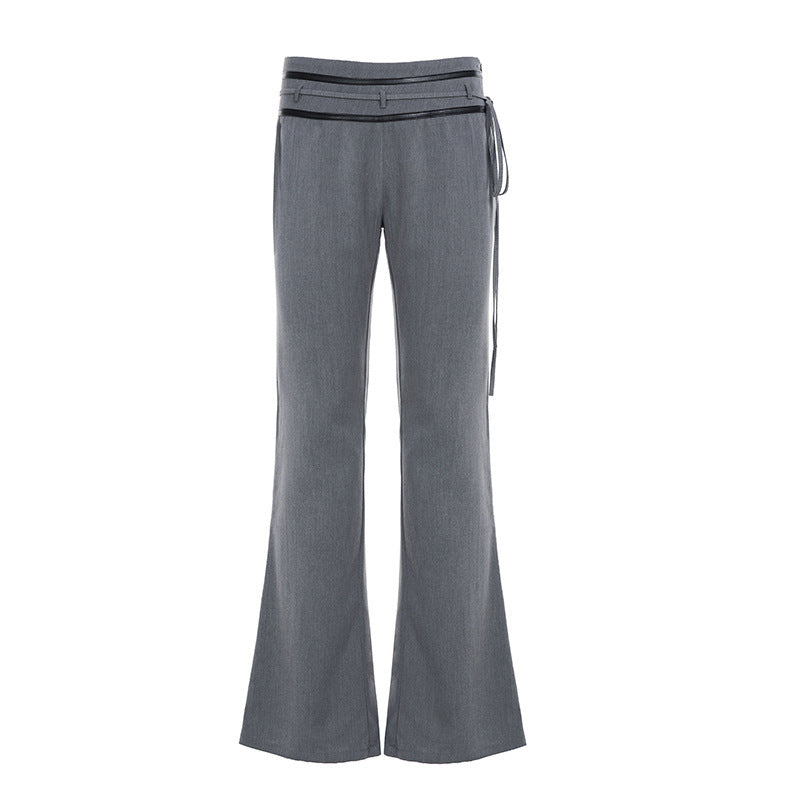 Damen nan taillierte Highwaist Schlaghose mit Zierband, Gürtelschlaufen und ausgestelltem Bein Shop Nory