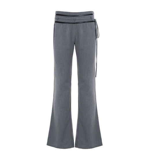 Damen nan taillierte Highwaist Schlaghose mit Zierband, Gürtelschlaufen und ausgestelltem Bein Shop Nory