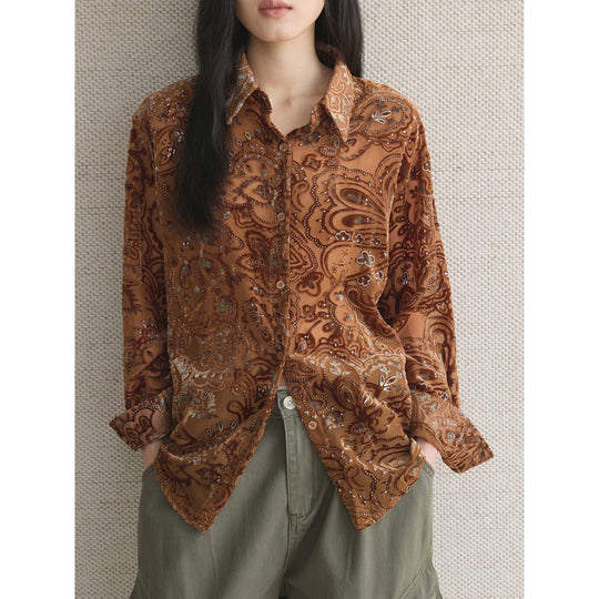 Damen Bestickte Samtbluse mit Paisley‑Muster und Pailletten Shop Nory