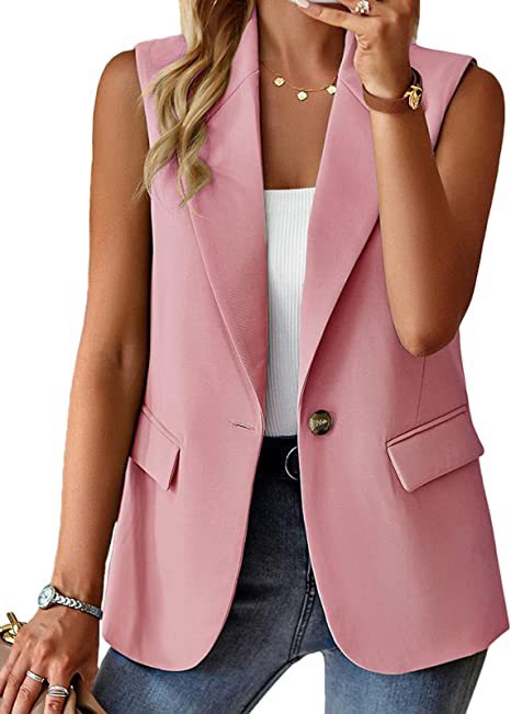 Damen Ärmellose Longline-Blazerweste mit Reverskragen, Single-Button und Pattentaschen Shop Nory