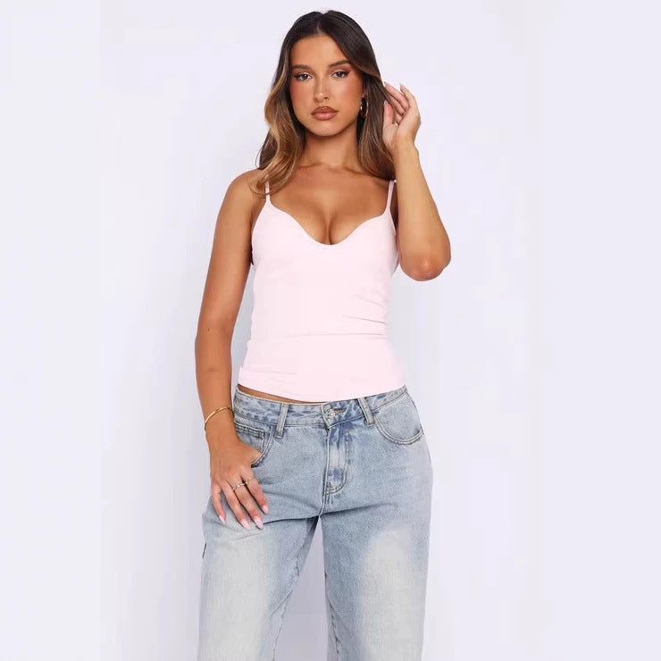 Damen Figurnahes Tanktop mit tiefem V-Ausschnitt und breiten Trägern