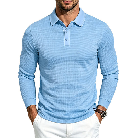 Herren Langärmeliges Polohemd aus feinem Strukturjersey mit Brustknopfleiste Shop Nory
