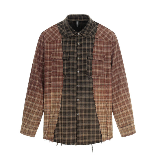Herren Patchwork-Flanell-Overshirt mit ausgefransten Kanten Shop Nory