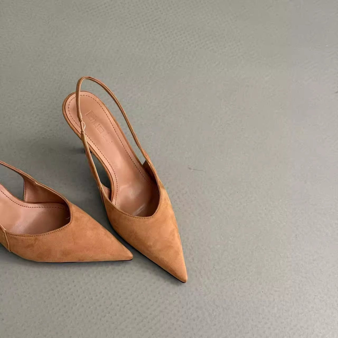 Damen Slingback-Pumps aus Wildleder mit eleganter Spitzform