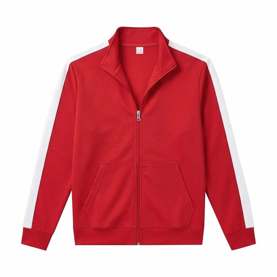 Herren Retro Trackjacke mit Stehkragen, Kontraststreifen und Kängurutasche Shop Nory