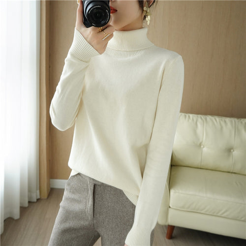 Damen Minimalistischer Feinstrick-Rolli mit hohem Rippkragen und schmaler Passform Shop Nory