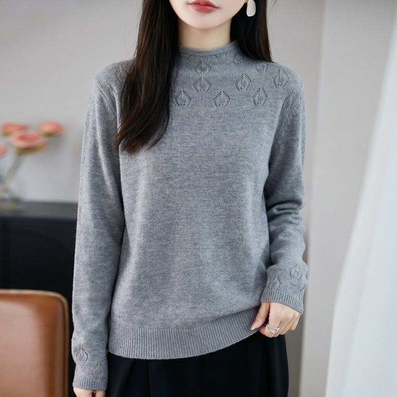 Damen Kurzrollkragenpullover aus Feinstrick mit Ajour‑Yoke und geripptem Saum Shop Nory