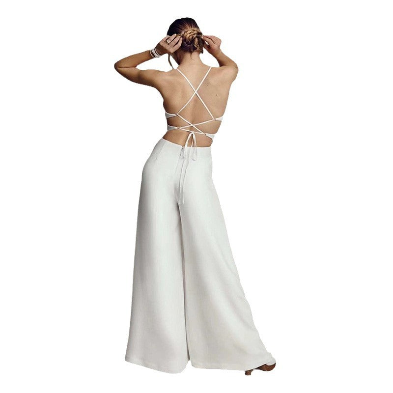 Damen Jumpsuit mit Elegantem V-Ausschnitt und Fließendem Bein