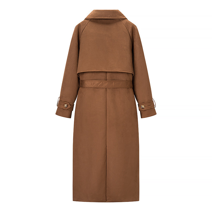 Damen Langer Doppelreihiger Mantel im Trenchcoat‑Stil mit Taillengürtel und Ärmelriegel Shop Nory